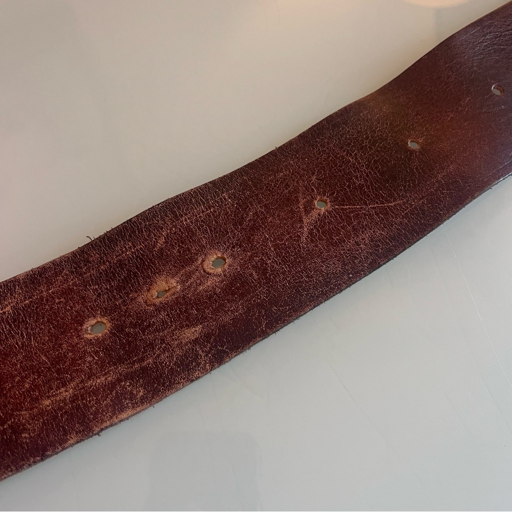 Vintage Wide Burgundy Leather Solid brass buckle vintage belt - Picture 10 of 13